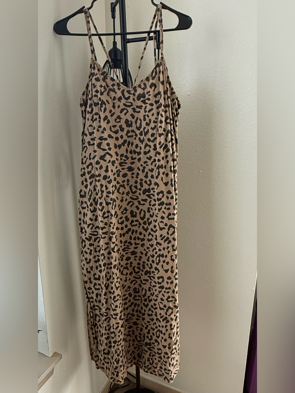 Aerie Leopard Print Maxi Slip Dress S Y2K 90s Strappy Animal Print Modal